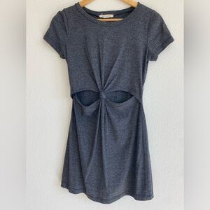 Skylark grey cotton peekaboo tie front waist casual mini dress